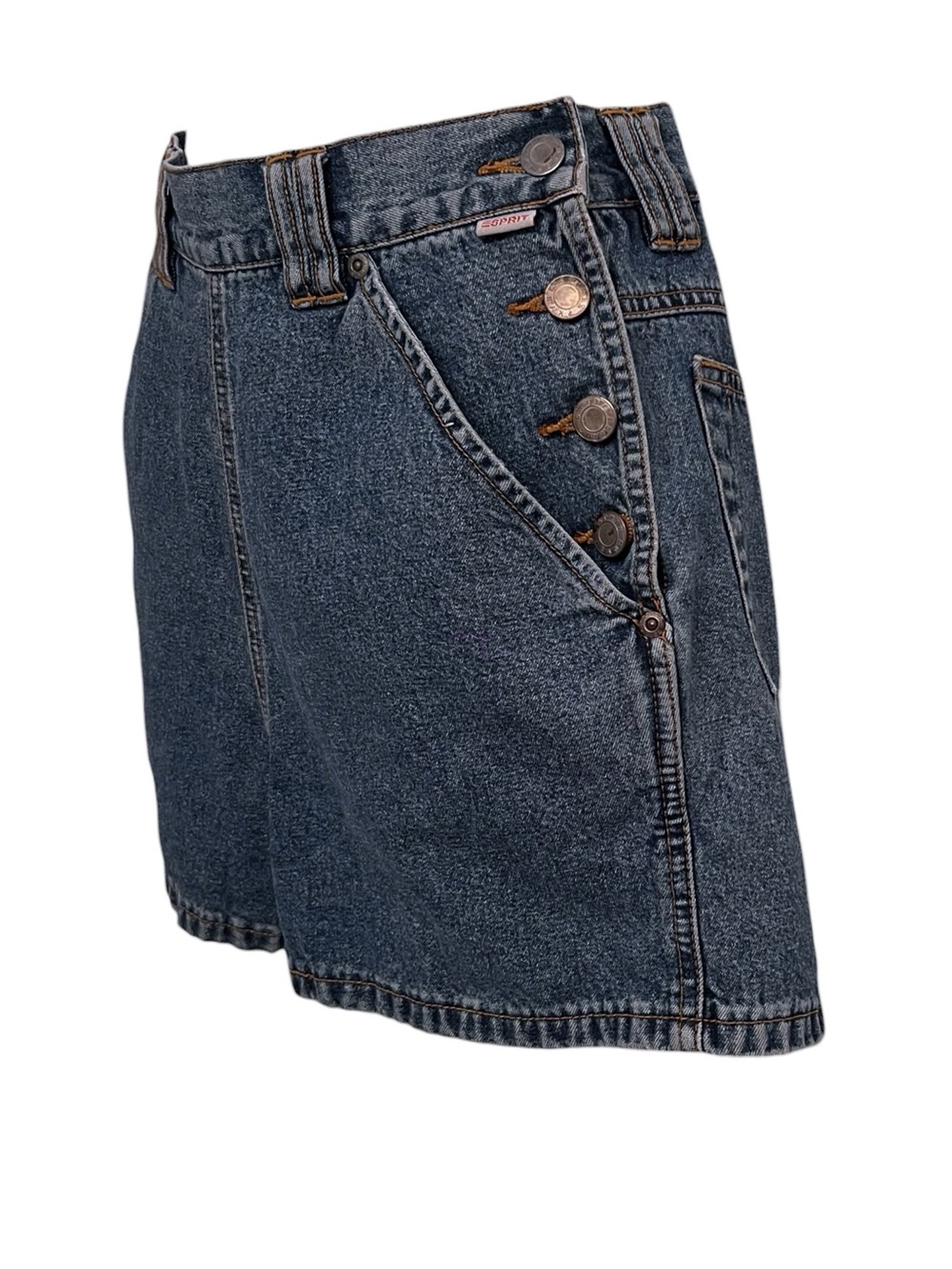 Esprit Vintage High-Rise Medium Wash Denim Shorts And Side Button Closures XS. - Picture 3 of 7